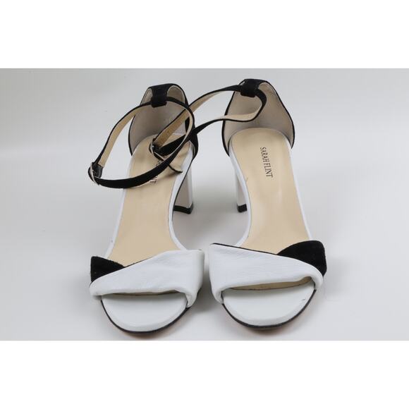 SARAH FLINT Handmade Black White Suede Leather Block Ankle Strap Sandals Size 39 - Picture 5 of 16
